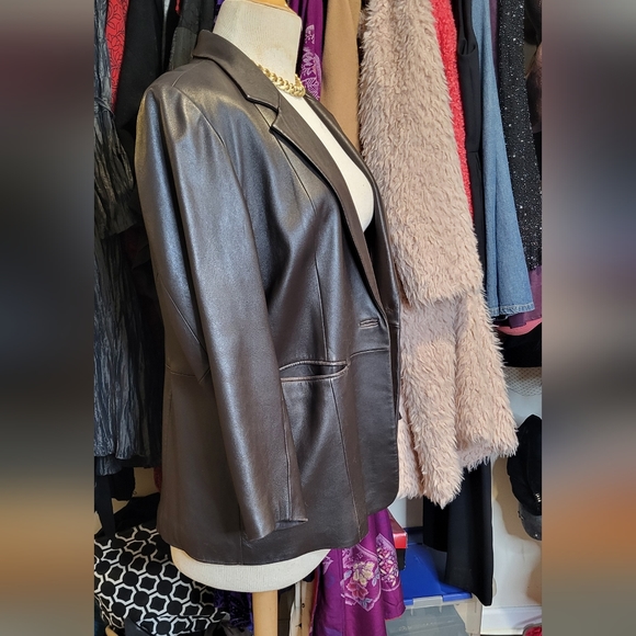 Timeless and Chic Brown Genuine Leather Blazer Jacket by Denim & Co. - Picture 4 of 6